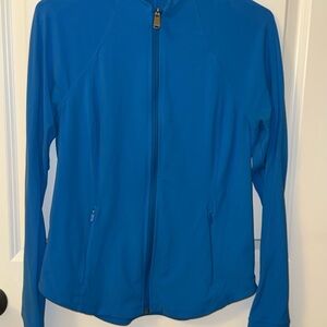 Athleta Blue Utility Jacket with Standing Collar and Fitted Silhouette
